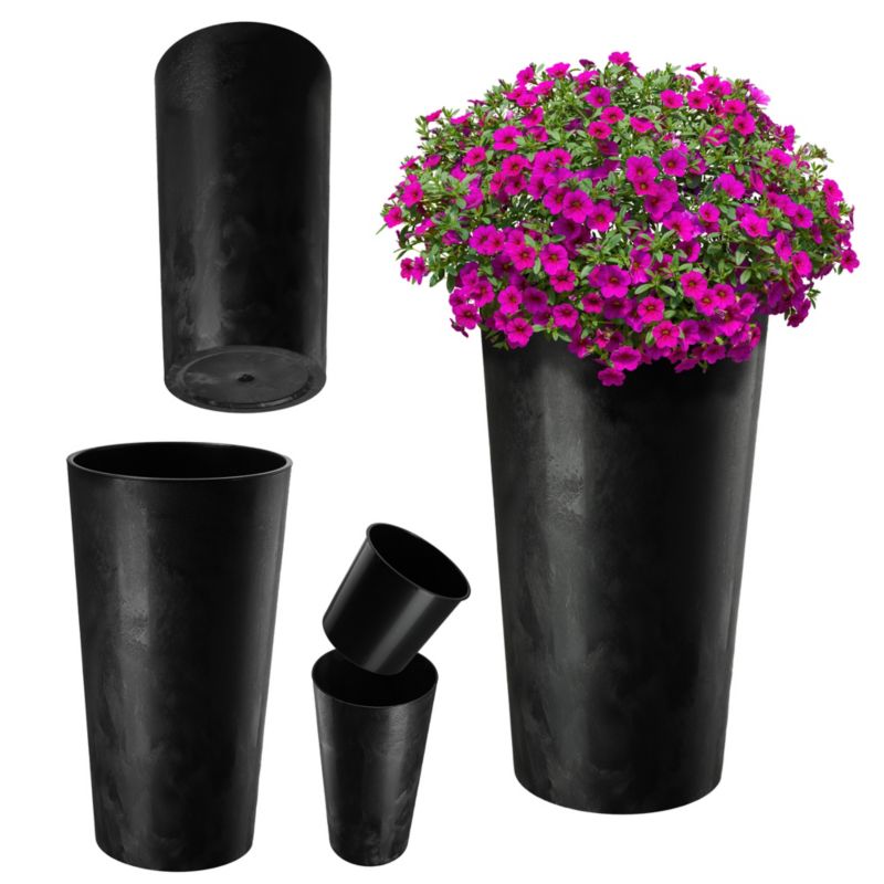 Doniczka KADAX Donica Na Kwiaty 47cm Osłonka Z Wkładem Kwietnik Plastikowa Czarna 1 szt.