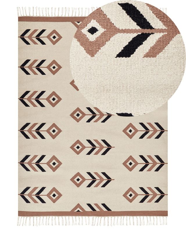 Dywan bawełniany kilim 140 x 200 cm beżowo-czarny Niavan 1 szt.