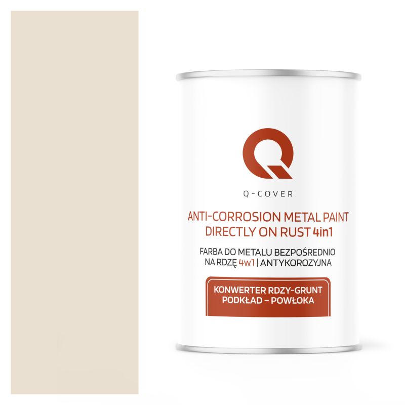 Farba do Metalu Prosto na Rdzę 4w1 Q-Cover Kremowy RAL9001 Wysoki Połysk 1L