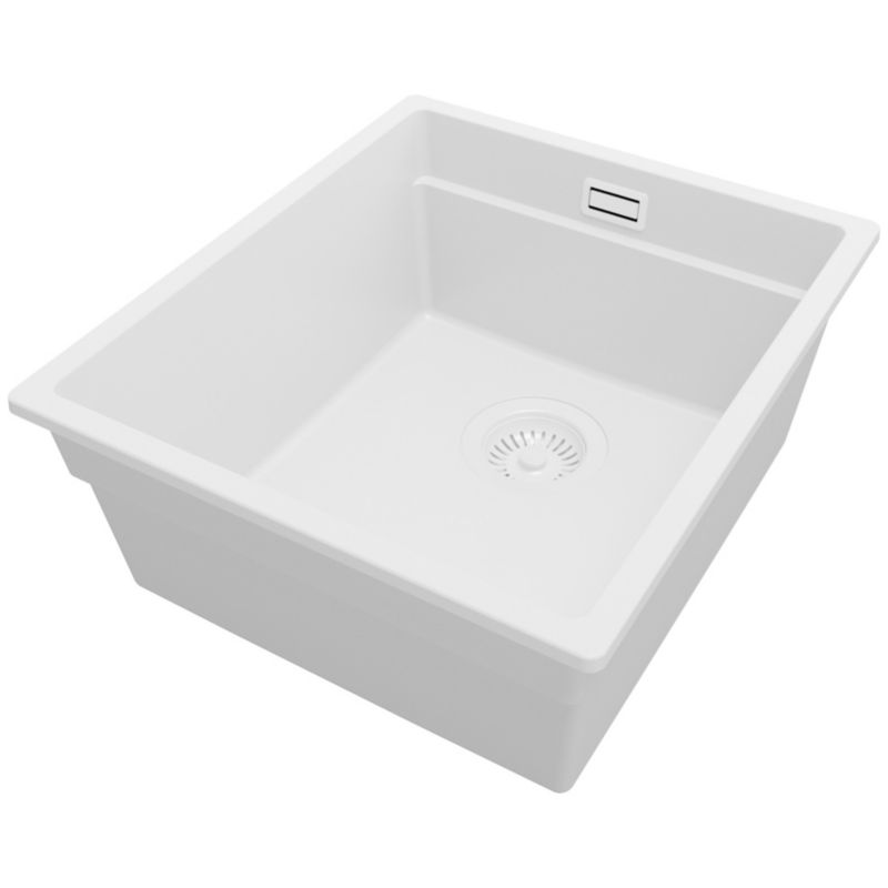 Zlewozmywak Praga Slim PRIMAGRAN Nablatowy 41x47cm do szafki od 45cm z Syfonem Cały Biały 1 szt.