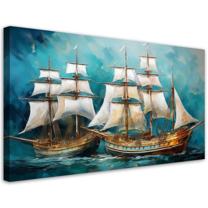 Obraz na płótnie Feeby Statki Żaglowce Retro Turkusowy 100x50cm 1szt