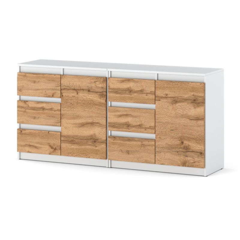 Komoda Hurtownia-Mebli Szuflady 6 Agna Mini 160cm Biały Mat Dąb Wotan 160x35x75 cm 1szt.