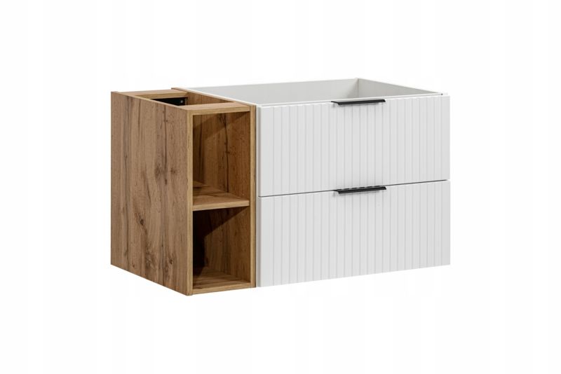 Szafka pod umywalkę Furnidea 100 cm biały mat z regałem dąb Wotan ryflowany Adel 1 szt.