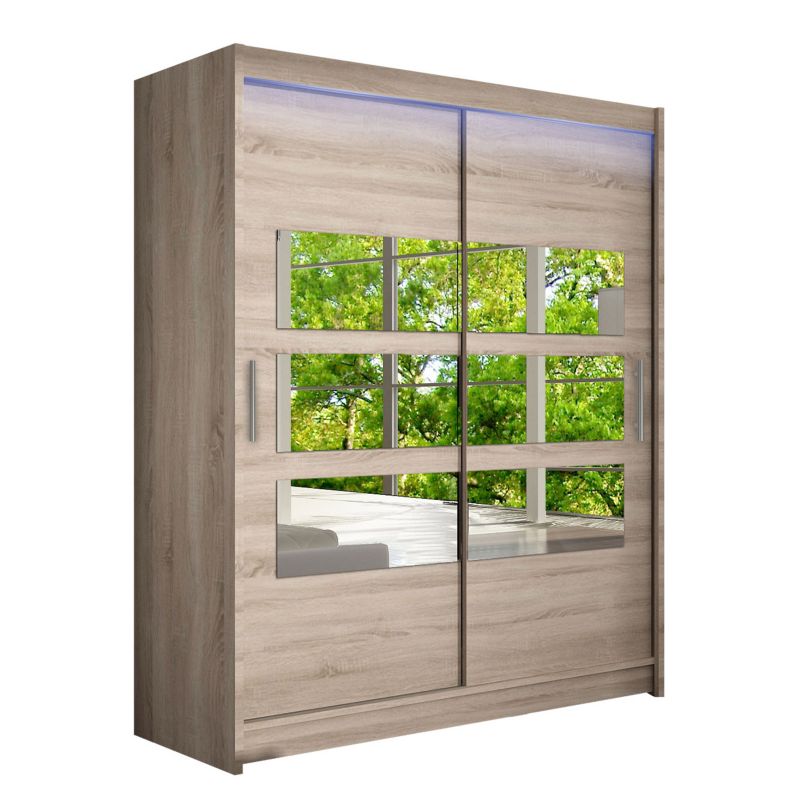 Szafa MIRJAN 24 z drzwiami przesuwnymi Presto VII z oświetleniem RGB trufel/lustro 1 szt.