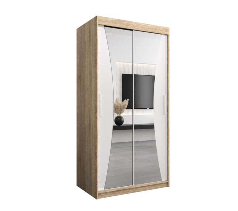 Szafa przesuwna Garderoba Abiks MONACO 100 dąb sonoma +biały mat 1 szt.