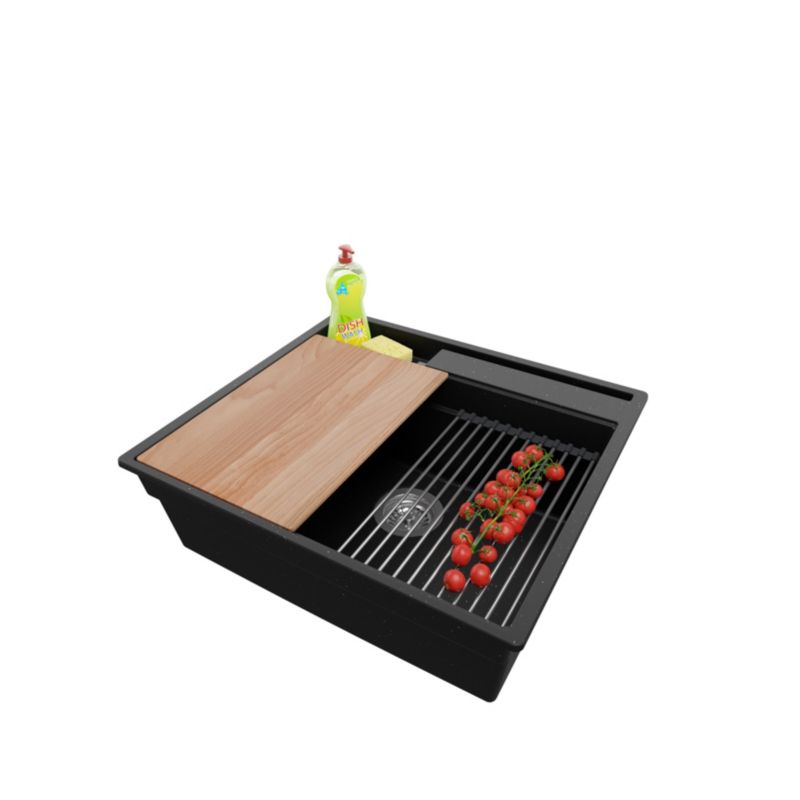 Zlewozmywak Oslo Pocket PRIMAGRAN Nablatowy 58x53cm do szafki od 60cm, Czarny Metalik + Syfon + Akcesoria, S218, 1 szt.