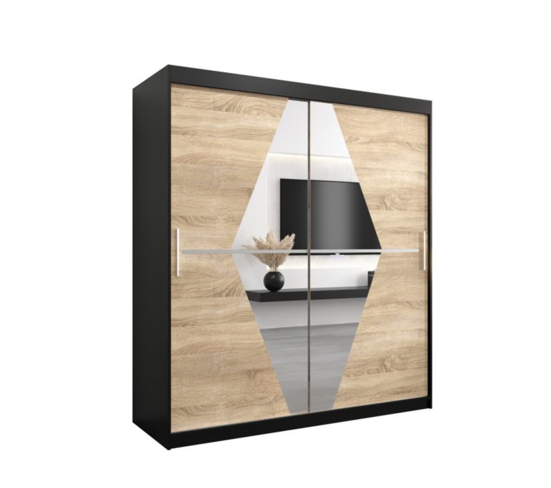 Szafa przesuwna Garderoba Abiks BOLIWIA 180 czarny mat + dąb sonoma 1 szt.