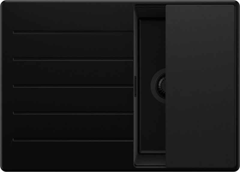 Zlewozmywak Kopenhaga PRIMAGRAN Nablatowy 70x50cm do szafki od 40cm, Cały Czarny + Syfon + Deska, S185, 1 szt.