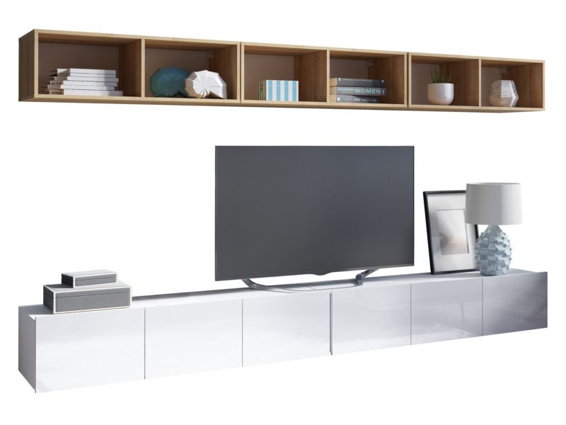 Meblościanka MIRJAN 24 Calabrini XXXIII biały / biały połysk + dąb złoty 1 kpl.