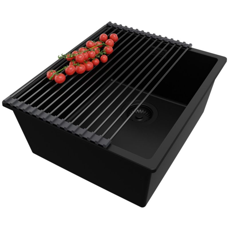 Zlewozmywak Londyn Slim PRIMAGRAN Nablatowy 41x47cm do szafki od 45cm z Syfonem i Dodatkiem Cały Czarny 1 szt.