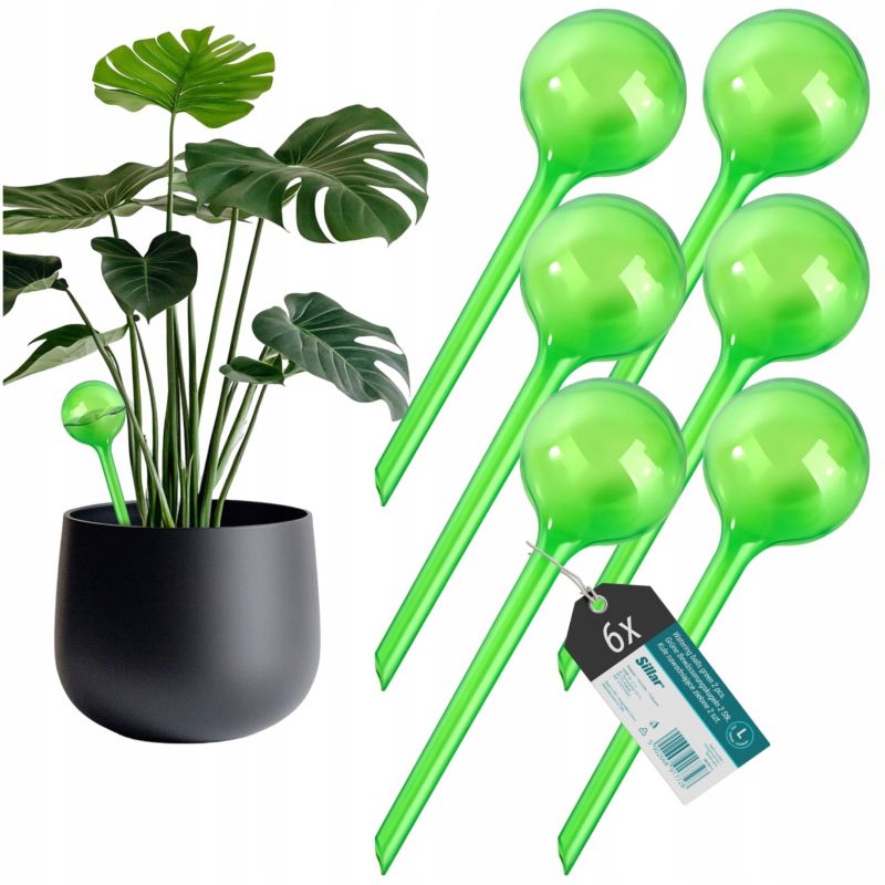 Nawadniacz, Sillar, kule nawadniające, do podlewania roślin, kwiatów, rozmiar L, 24cm, 250ml, zielony, 6szt