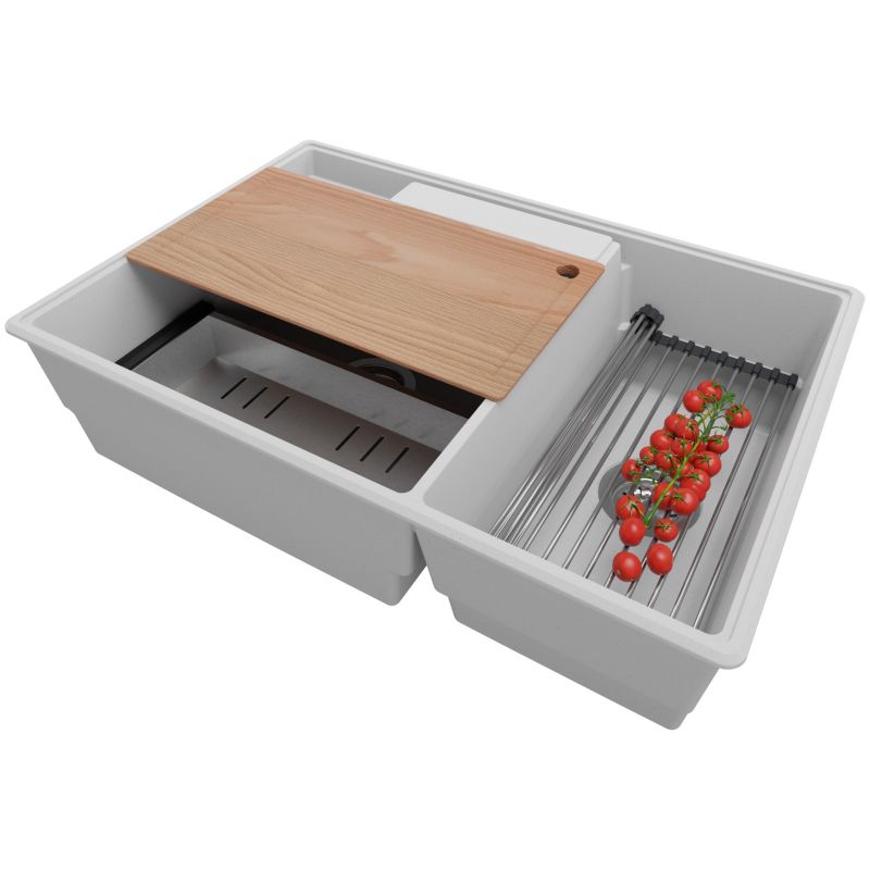 Zlewozmywak Paryż PRIMAGRAN Nablatowy 78x53cm do szafki od 80cm, Szary + Syfon + Akcesoria, S038, 1 szt.