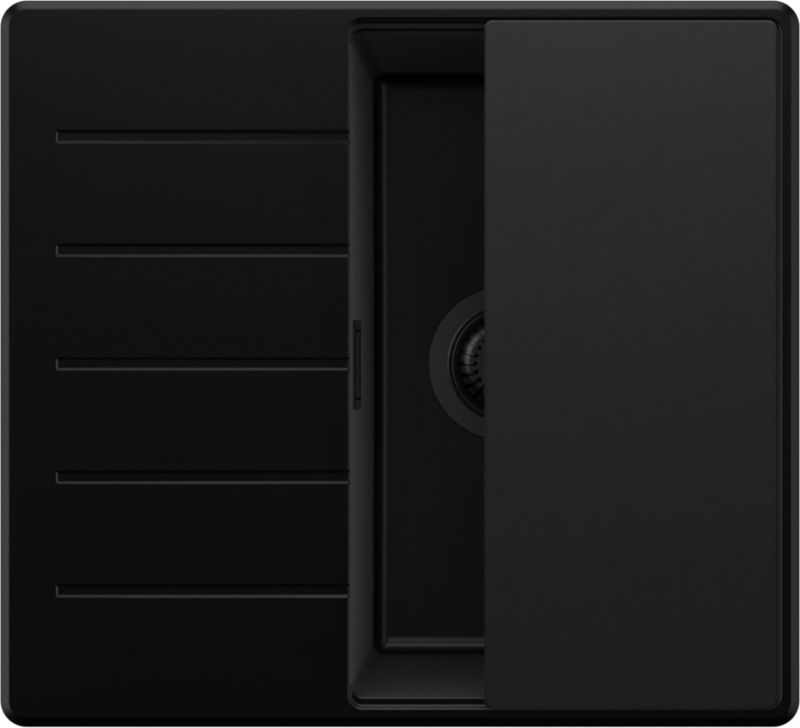 Zlewozmywak Kopenhaga PRIMAGRAN Nablatowy 55x50cm do szafki od 40cm, Cały Czarny + Syfon + Deska, S091, 1 szt.