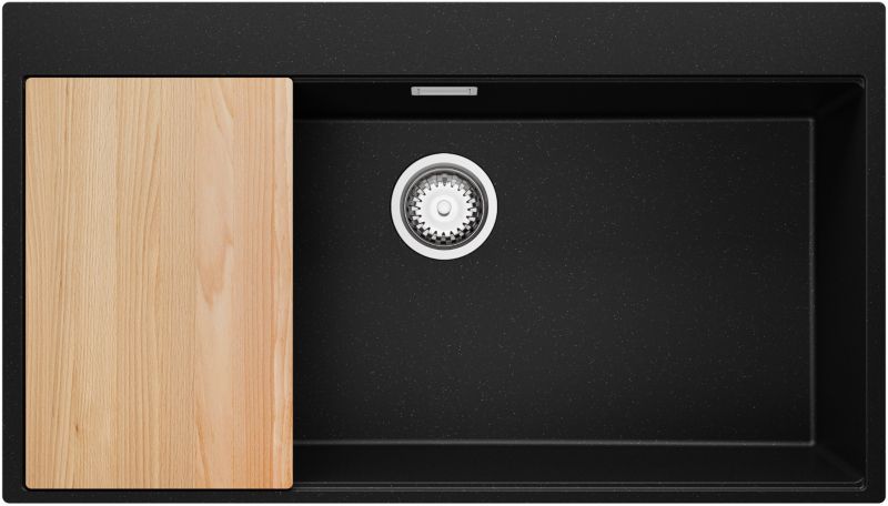 Zlewozmywak Oslo PRIMAGRAN Nablatowy 88x50cm do szafki od 90cm, Czarny Metalik + Syfon + Deska, S708, 1 szt.