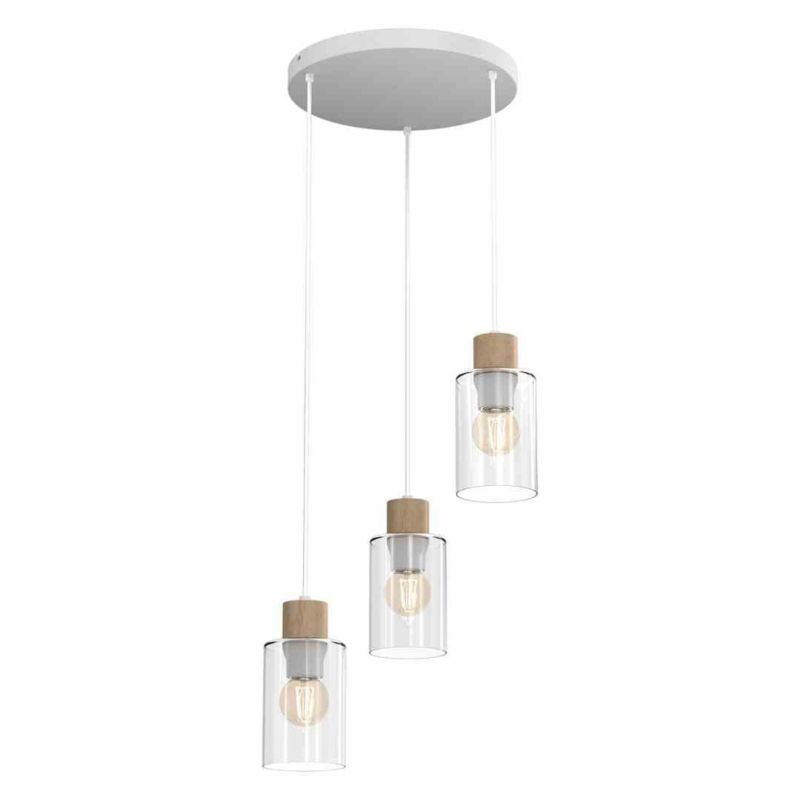 Lampa wisząca Milagro Madera 5569 biała jasne drewno szerokość 30 cm 3xE27 x 60W 1 szt.