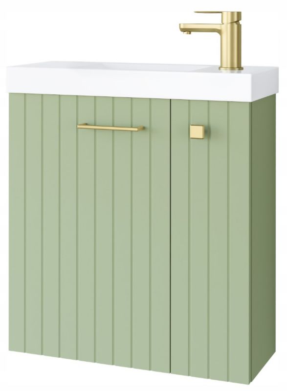 Szafka łazienkowa Furnidea 55 cm z umywalką szałwia mat złote uchwyty Nook 1 szt.