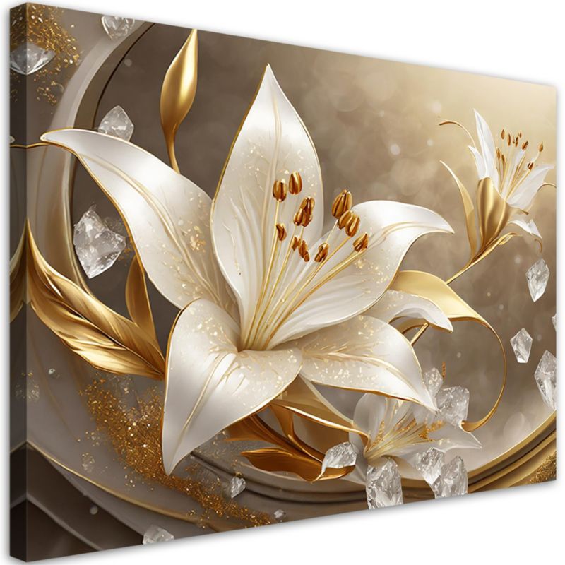Obraz do salonu sypialni Feeby Lilia Złoty Kwiat Glamour 100x70 cm 1szt