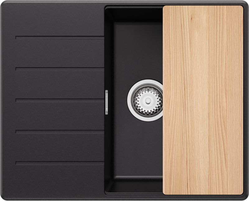Zlewozmywak Kopenhaga PRIMAGRAN Nablatowy 62x50cm do szafki od 45cm, Czarny + Syfon + Deska, S245, 1 szt.