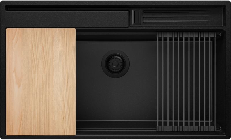 Zlewozmywak Oslo Pocket PRIMAGRAN Nablatowy 88x53cm do szafki od 90cm, Cały Czarny + Syfon + Akcesoria, S473, 1 szt.