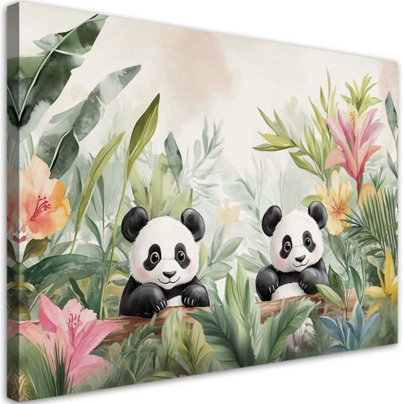 Obraz do pokoju dziecka Feeby Pandy w kwiatach roślinach 100x70cm 1szt