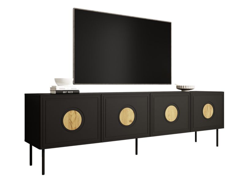 Szafka RTV MIRJAN 24 Palazzo 200 4D czarny mat/czarny mat/dąb craft 1 szt.