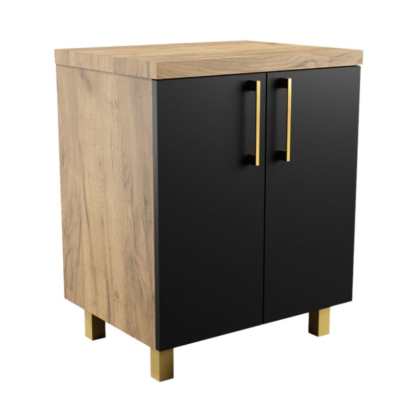 Szafka Łazienkowa SKXMeble Regał Stojąca Pod Umywalkę Mila Złoty Craft i Czarne Fronty Uchwyty Standardowe Złote 75x60x47 1szt.