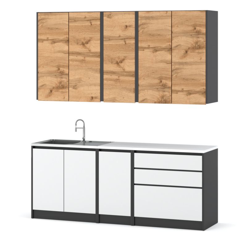 Zestaw Kuchenny Hurtownia-Mebli Z Blatem Kuchnia Bella Mini 200cm Szary Mat Dąb Wotan/Biały Mat 200x47x185 cm 1szt.