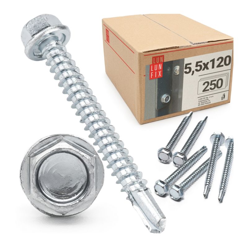 Wkręty do metalu Lun Fix samowiercące z łbem na klucz 5,5x120mm 250szt.