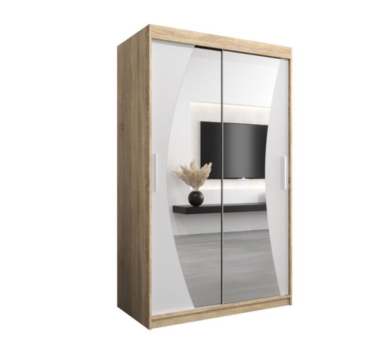 Szafa przesuwna Garderoba Abiks WAVE 120 dąb sonoma +biały mat 1 szt.