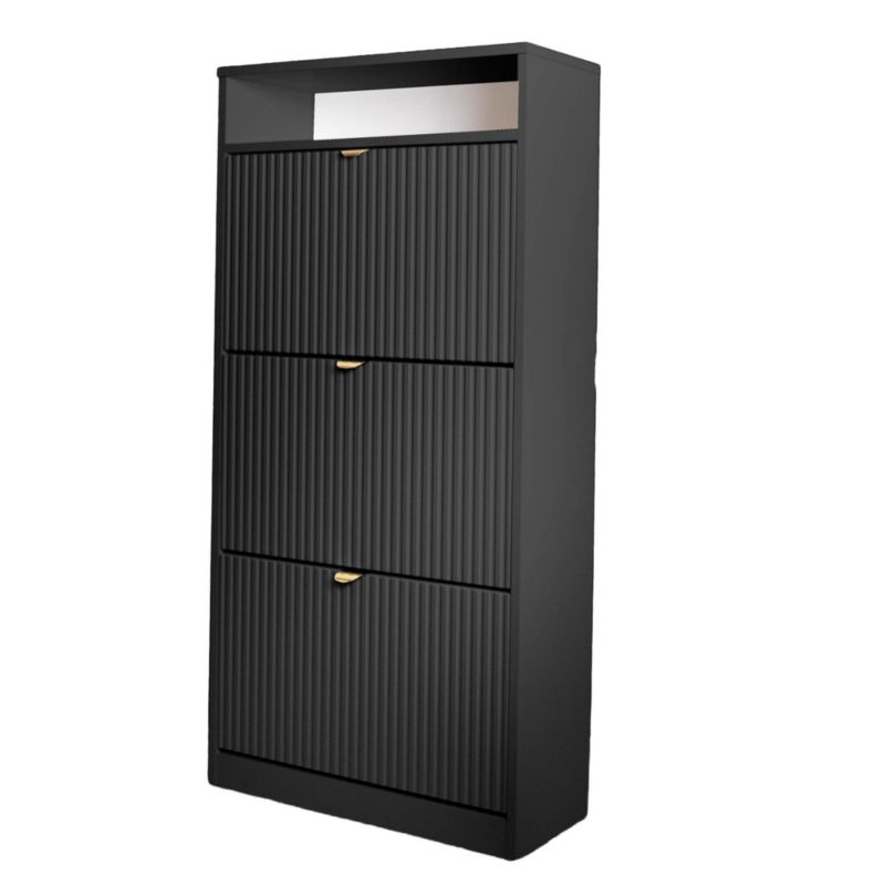 Szafka na buty Bettso Mia trzydrzwiowa ryflowana ze złotym uchwytem czarny 1szt.