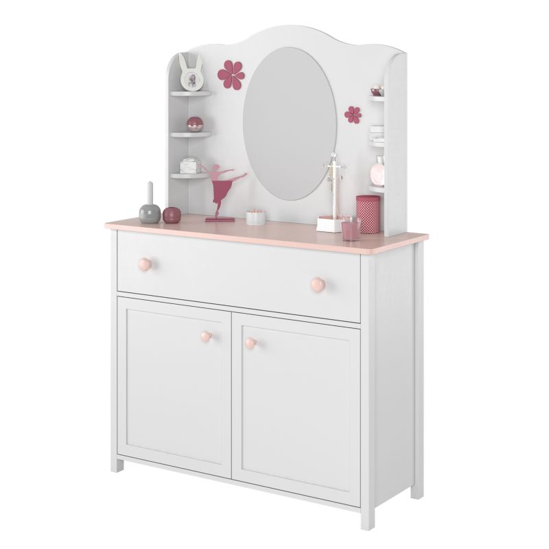 Komoda dwudrzwiowa z toaletką Bettso Laura z różowymi dodatkami biały 1szt.