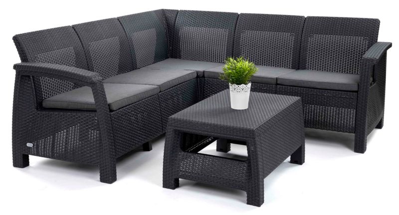 Zestaw ogrodowy Keter Corfu Relax sofa narożna + stolik komplet dla 5 osób Grafit 1 kpl.