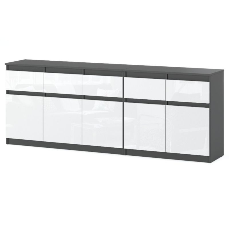 Komoda Hurtownia-Mebli Szuflady 5 Best Oleksa 200cm Szary Mat Biały Połysk 200x35x75 cm 1szt.