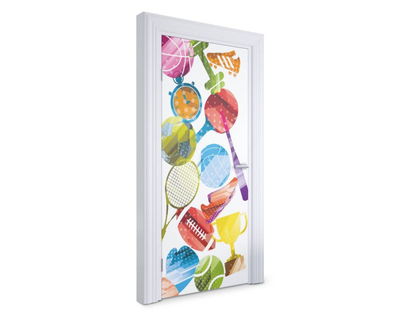 Samoprzylepna naklejka na drzwi Wallfluent 95x205 cm Kolorowe sporty 1 szt.