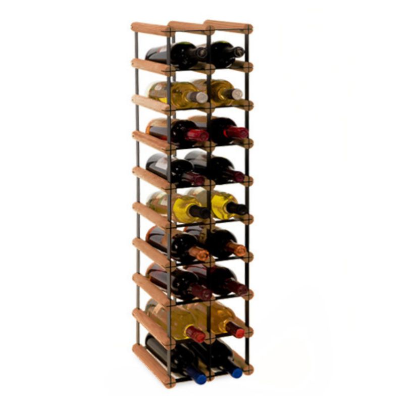 Stojak na wino MODO24 na butelki PET eko wąski minimalistyczny na 18 butelek czarny metal drewno brązowe 1 szt.