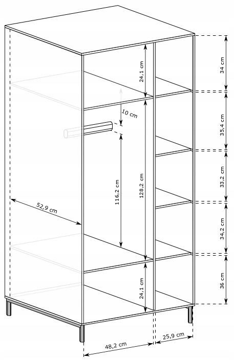 Szafa 2D Furnidea 80 cm indigo z wieszakiem półkami ryflowane fronty metalowe nóżki LINK 1 szt.