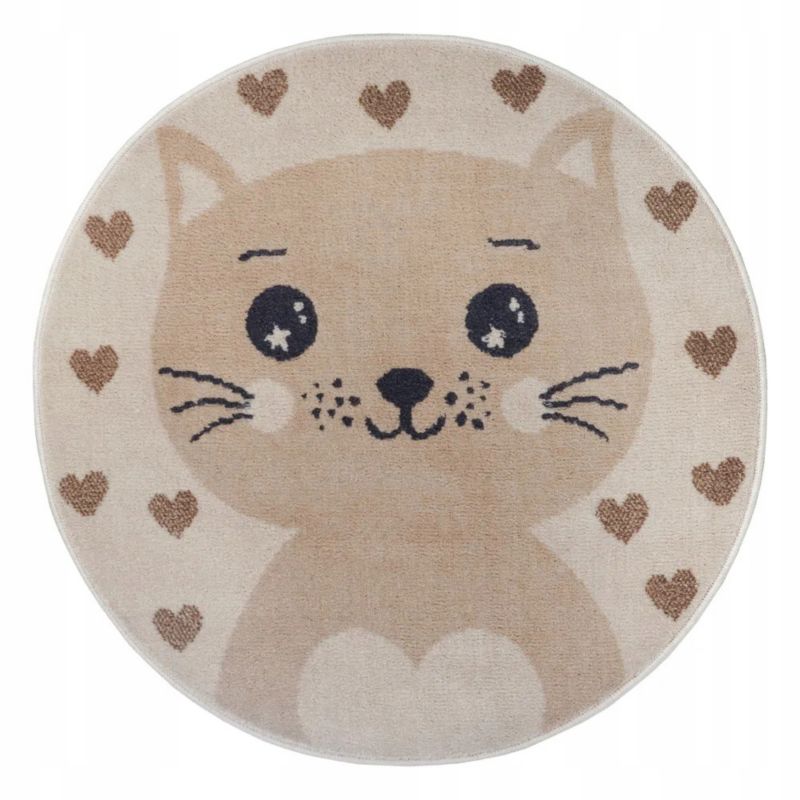 Dywan Mojdywan dziecięcy okrągły 100cm, miękki krótki włos, beżowo kremowy kotek 1 szt.