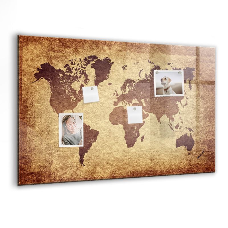 Szklana tablica magnetyczna Wallfluent 90x60 cm Stara mapa świata Biały marker 1 szt.