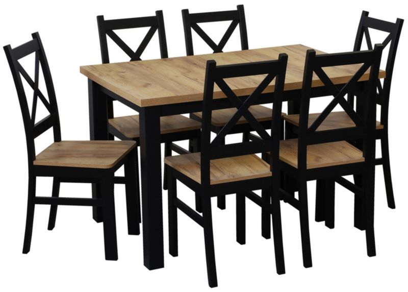 Zestaw stół 150/190x80 Bonni M021-6 z 6 krzesłami Czarny/Dąb Craft 1 kpl.