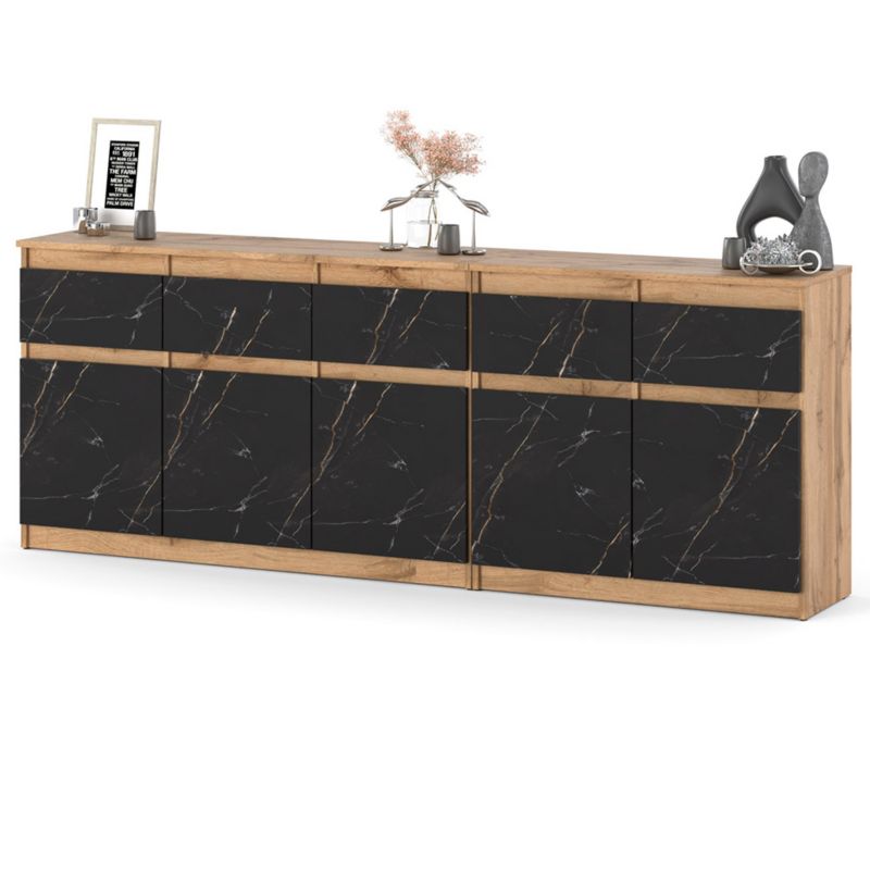 Komoda Hurtownia-Mebli Szuflady 5 Best Oleksa 200cm Dąb Wotan San Sebastian 200x35x75 cm 1szt.