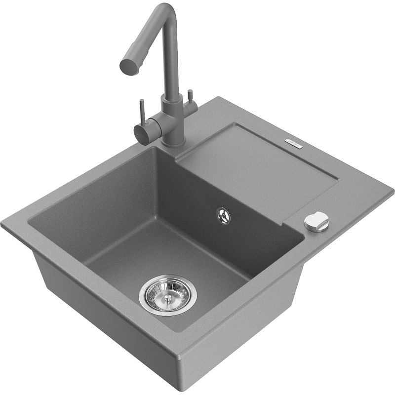 Zlewozmywak granitowy 1-komorowy Mexen Enzo z ociekaczem i baterią kuchenną Duo beżowy - 6506-69-671701-07-B 1 szt.