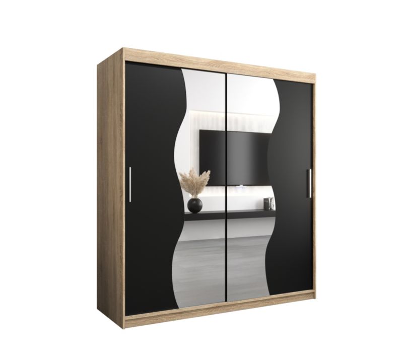 Szafa przesuwna Garderoba Abiks MADRYT 180 dąb sonoma + czarny mat 1 szt.