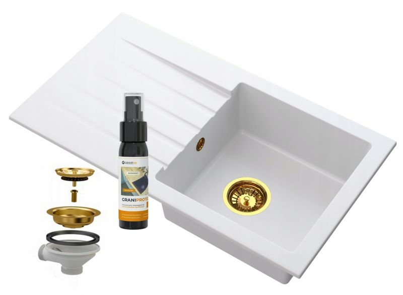 Zlewozmywak Kuchenny Granitowy Granitan Melgar z Ociekaczem i Złotym Syfonem 1kpl.