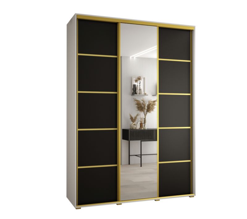 Szafa przesuwna Abiks DAVOS 5 wysoka szer.180cm gł.60cm biały/czarny/złoty 1szt.