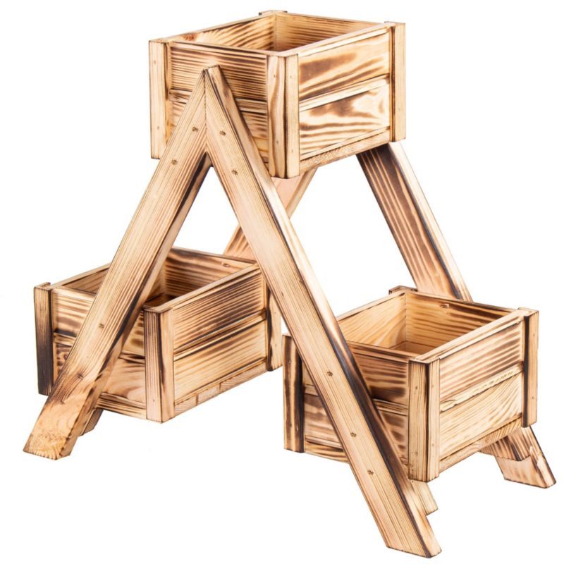 Kwietnik drewniany ogrodowy Springos na balkon taras opalany z 3 donicami 1 szt.