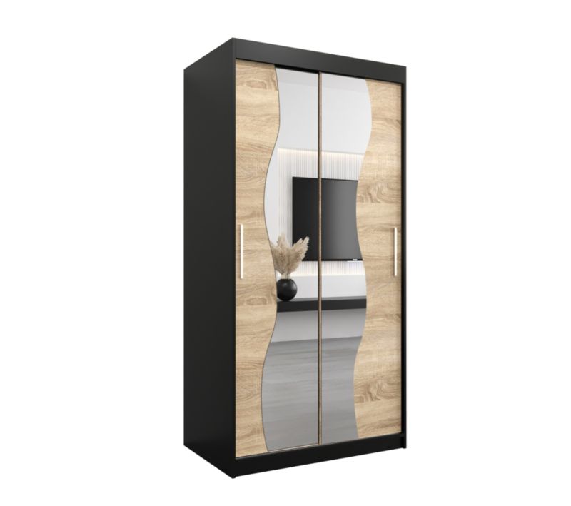 Szafa przesuwna Garderoba Abiks MADRYT 100 czarny mat + dąb sonoma 1 szt.
