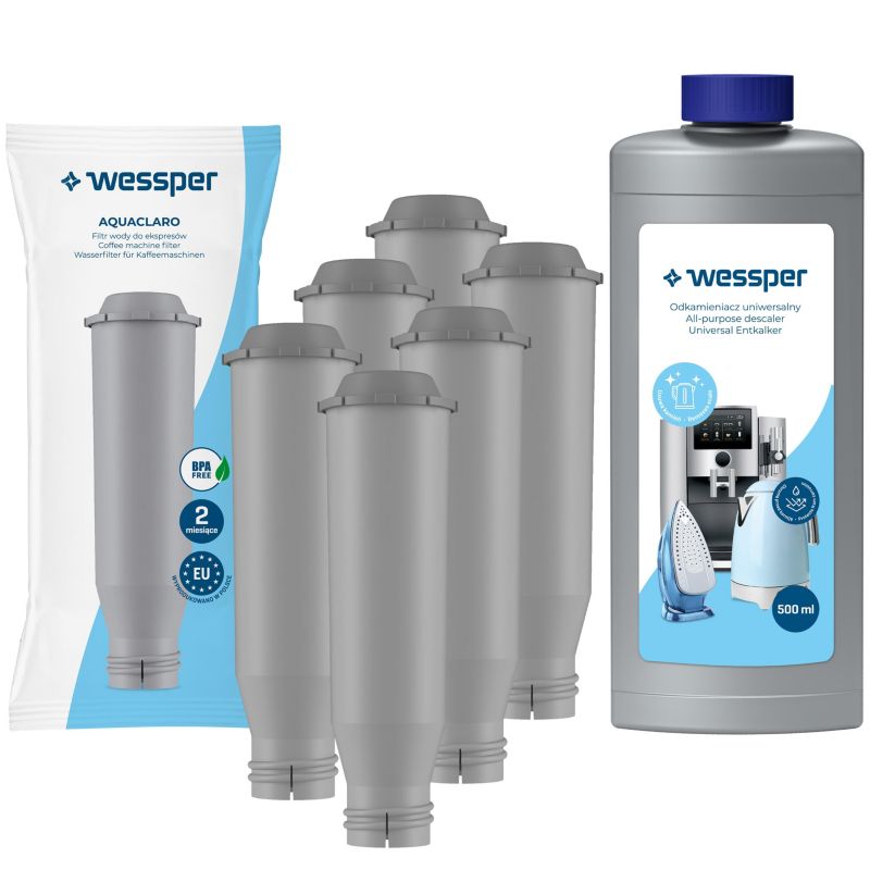 Filtr wody, Wessper, do ekspresu do kawy, kompatybilny z Krups, Nivona, Bosch + Odkamieniacz, uniwersalny, 500ml, 1szt