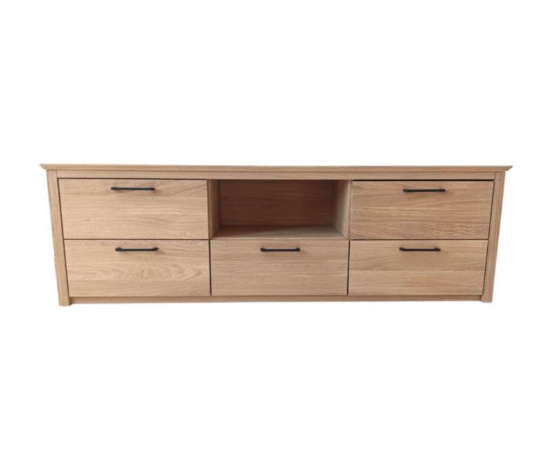 Szafka RTV ICFWood jasny dąb lity 1 półka 5 szuflad 168,3 x 52 x 42,5 cm 1 szt.