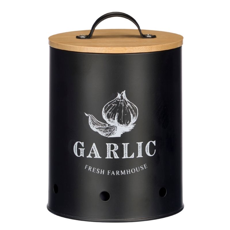 Pojemnik Na Czosnek KINVARA Czarny Bambusowa Pokrywka 1 szt.