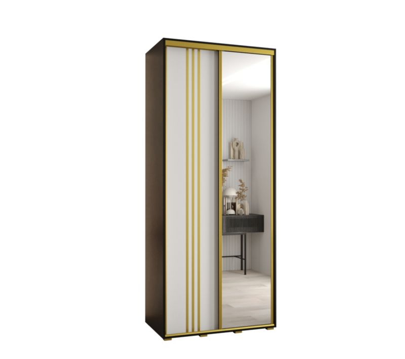 Szafa przesuwna Abiks DAVOS 7 wysoka szer.100cm gł.60cm czarny/biały/złoty 1szt.